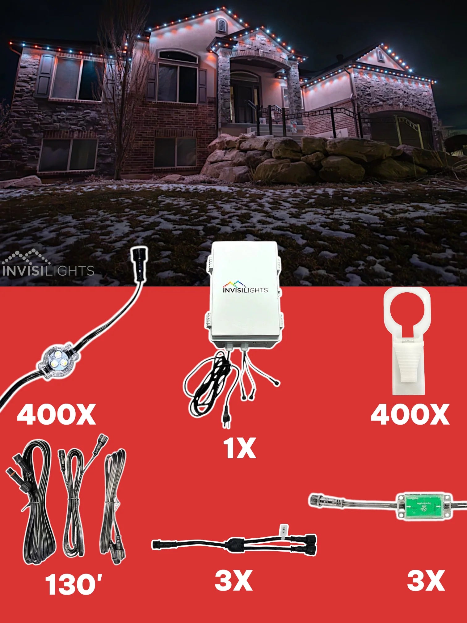 Invisi-Clips 400 foot Smart-Light Kit white gutter clip