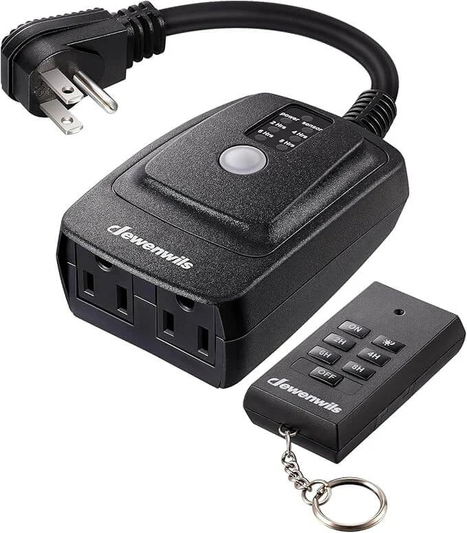 Light Sensor Timer Waterproof, Plug in Timer Switch, 100 ft Range Remote Control with 2 Grounded Electrical Outlets for Outdoor String Lights, 15A 1/2HP UL Listed product image