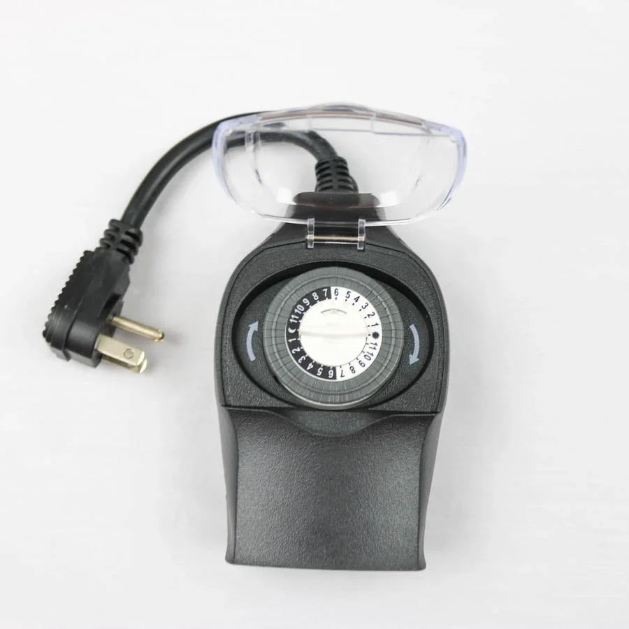 Mechanical outdoor Christmas light timer with 24-hour dial and dual grounded outlets