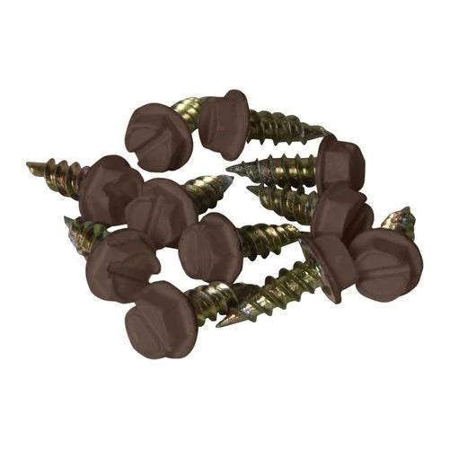 Brown screws with plastic heads on a white background