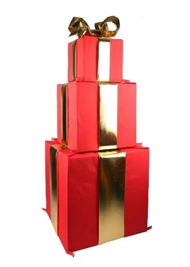 Nylon Red Gift Boxes Set of 3 Stacking with 3 Gold Mylar Bows product image