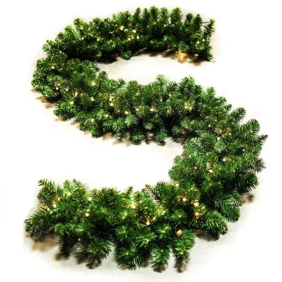 9-foot commercial Oregon garland with warm white LED lights