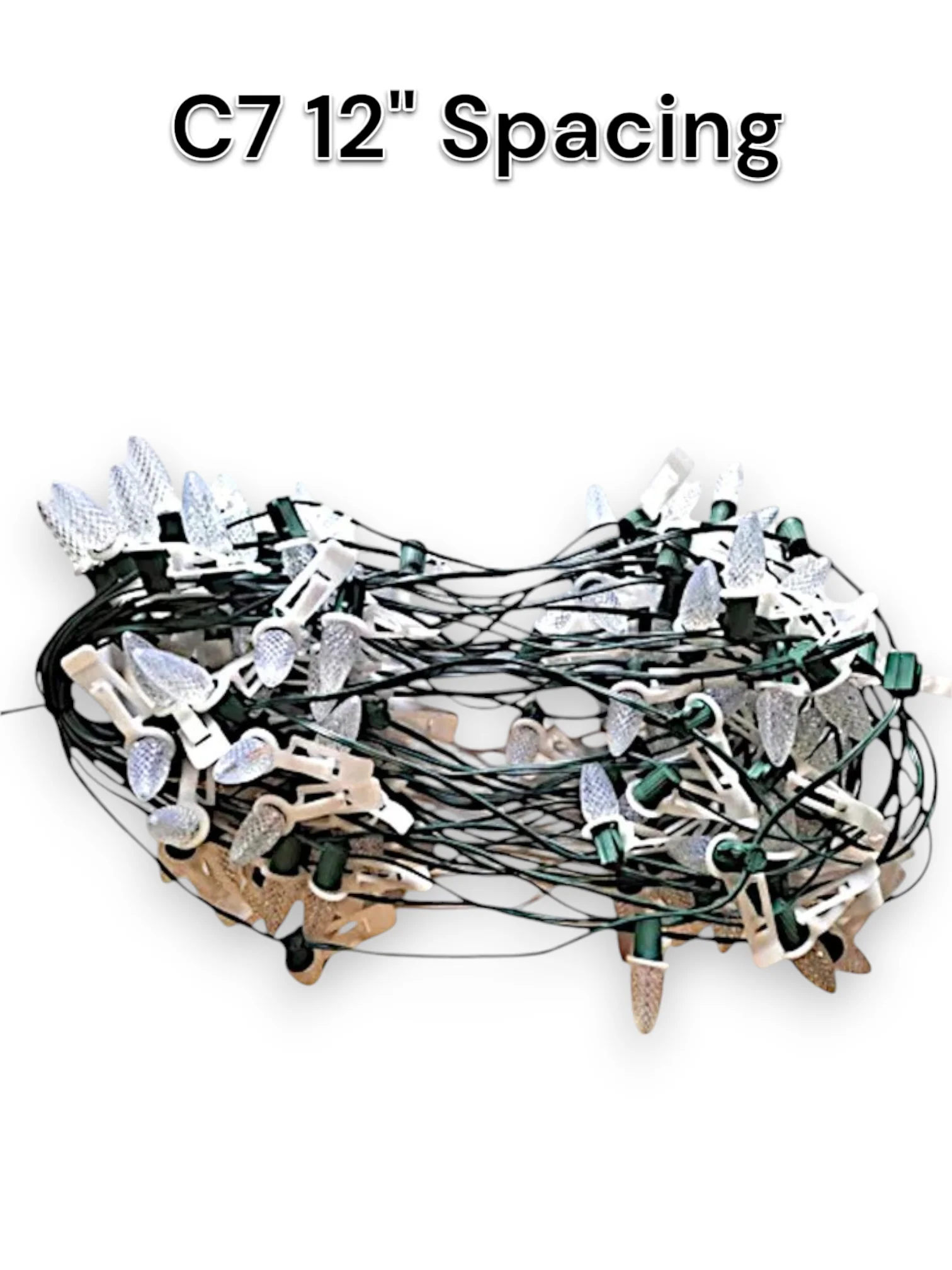 Pre-Season C7 12 inch spacing pre-bulbed and pre-clipped Christmas lights