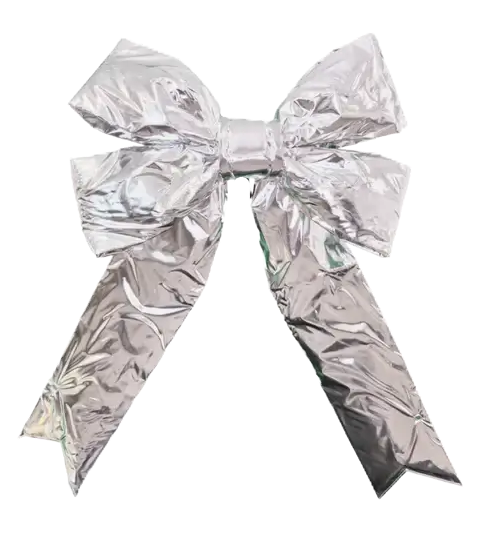 Silver metallic bow on a white background