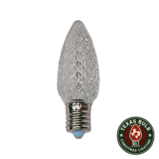 Decorative Christmas light bulb with textured design on a white background, featuring the Texas Bulb logo.